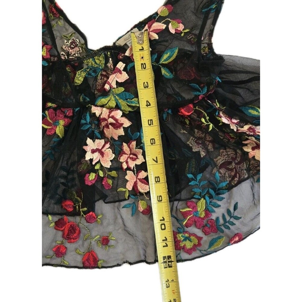 Ecote Black Floral Baby Doll Embroidered Top XS Boho Indie Layering Piece - Picture 6 of 11